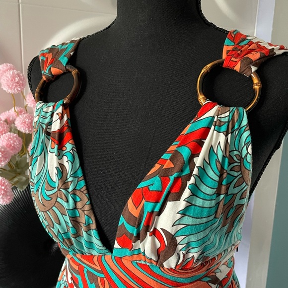 Milly New York Orange & Turquoise Floral Sun Dress Size Small - Picture 2 of 9